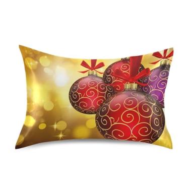 Imagem de GakkiGii Fronha de cetim refrescante com fundo de bola de Natal para cabelo e pele, capa de almofada respirável macia com fecho de envelope, resistente a rugas, tamanho king 50,8 x 101,6 cm