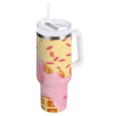 Imagem de SEHANY Copo de sorvete de verão de 1,134 g com alça, copos isolados de aço inoxidável a vácuo de parede dupla, caneca de café à prova de vazamento, copo isolado para viagem, cabe no suporte de copo de