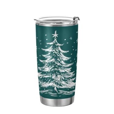 Imagem de KEEPREAL Copo verde de aço inoxidável para árvore de Natal com tampa, frasco de viagem de parede dupla isolado a vácuo de 590 ml para bebidas quentes e frias, xícara de café e gelo #575