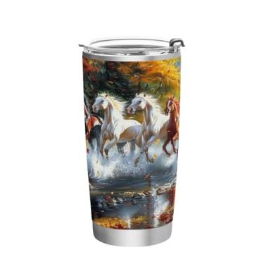 Imagem de Blueangle Copo de 590 ml com tampa e canudo, copo de café com água isolada a vácuo de aço inoxidável, caneca de viagem de cavalos selvagens, copo térmico para bebidas quentes e frias (803)