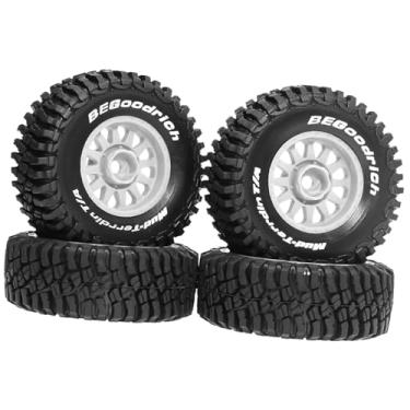 Imagem de oshhni Conjunto de 4 pneus de caminhão RC, acessórios de reposição para upgrade, peças de fácil instalação, cubos de roda universais para escala 1:14 e 1:16, Branco