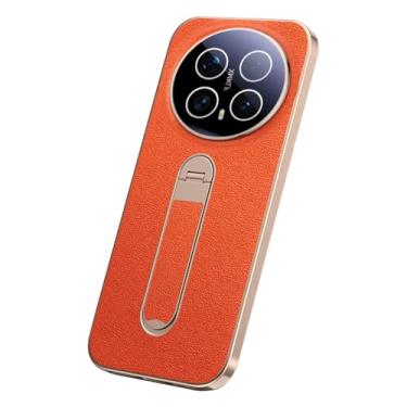 Imagem de HAOMRIYL Capa para Honor Magic 8 Pro/8, suporte giratório de metal, capa galvanizada de couro, lente de câmera completa, capa de proteção antiarranhões, laranja, 8Pro