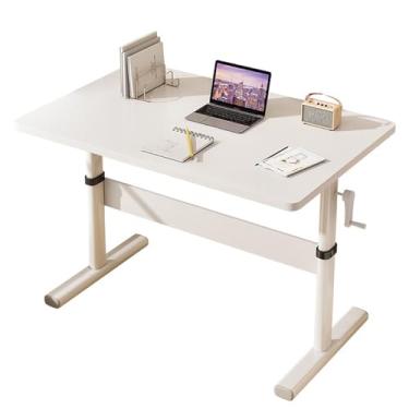 Imagem de HGTRH Mesa de computador manual, mesa ajustável em altura com estante/sem estante de livros 80 x 60 cm/120 x 60 cm 65-89 ajuste de altura design de perna em I montagem simples para criança adulta B