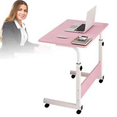 Imagem de HGTRH Mesa de pé, mesa móvel para laptop com 4 rodízios 60/80x40 cm 70-90 cm, faixa de elevação pequena, fácil de instalar, mesa de sofá, mesa para escritório doméstico B 60 x 40
