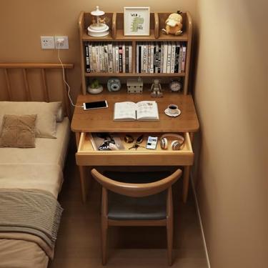 Imagem de Yadlan Mesa de estudo infantil de madeira maciça, escrivaninha pequena para escritório doméstico com gavetas para quarto, mesa de estudo com cabana aberta, estação de trabalho de computador de madeira