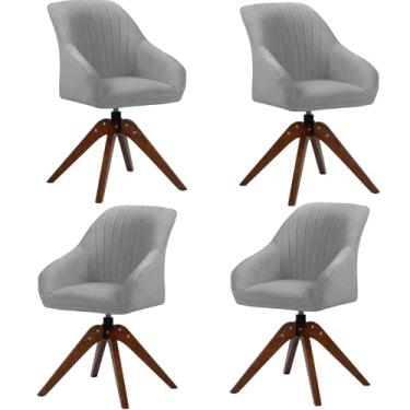 Imagem de HGTRH Cadeira de mesa giratória, moderna de meados do século, com detalhes de fibra de algodão e pernas de madeira E 4 peças