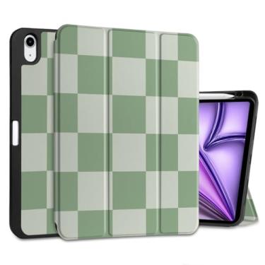 Imagem de MEEgoodo Capa para iPad Air 11 polegadas (M3) 2025/ (M2) 2024, capa para iPad Air 5ª geração/iPad Air 4ª geração 11 polegadas 2022 2020, capas para tablet com suporte para lápis, xadrez verde