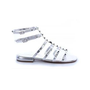 Imagem de Sandália Salto Baixo Jade Spikes Prata-Feminino