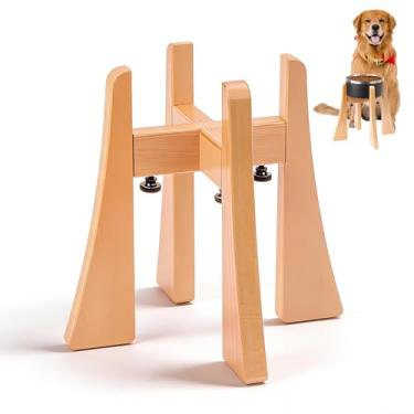 Imagem de LuLuwood Suporte de tigela de faia para cães médios e grandes, tigela elevada para cães de raça grande, suporte de tigela elevada, largura ajustável para diferentes tigelas, estação de alimentação com