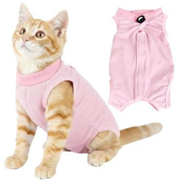 Imagem de Traje de recuperação de gatos, macacão respirável para gatos após a cirurgia, body body para gatinhos para mulheres, feridas abdominais, doenças de pele, gola eletrônica, roupa alternativa (rosa