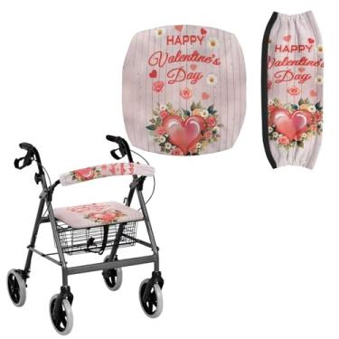 Imagem de Uorisanigo Capas de assento de andador rollator dia dos namorados para idosos rosa calor e floral rollator andador assento e encosto capas decorações de dia dos namorados