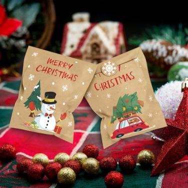 Imagem de Conjunto de sacos de presente de papel de Natal com adesivos de floco de neve, 24 peças de suprimentos de embrulho de Natal para lembrancinhas de festa