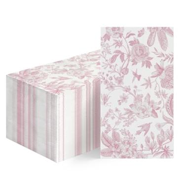 Imagem de Horaldaily 50 guardanapos de papel descartáveis para primavera verão para convidados, toalha de mão de flores rosa para festa, almoço, jantar, cozinha, banheiro, decoração