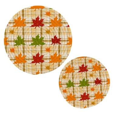 Imagem de Wassud Conjunto de trivet de folhas de mármore de outono para pratos quentes, suportes redondos de panela, almofadas quentes de algodão, porta-copos resistentes ao calor para decoração de cozinha