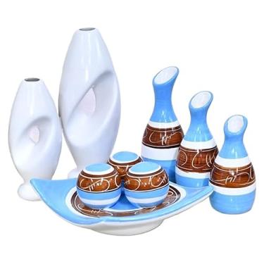Imagem de Vaso Decorativo De CerâMica – Vaso Artesanal, Adequado Para Colocar No Centro Da Mesa De Jantar, Aparador, Alcova Ou Prateleira.(TURQUESA DS 9PÇS)