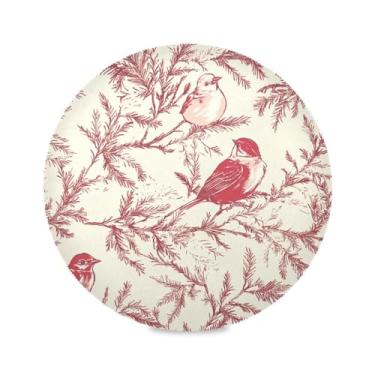 Imagem de Wassud Jogo americano vintage pássaros tapetes de mesa redondos para cozinha e jantar tapetes laváveis resistentes ao calor decoração de mesa 39 cm