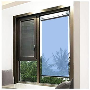 Imagem de uhyOHF Persiana de proteção solar com espelho unidirecional e cortina transparente com ventosas, persiana de rolo de controle de calor de verão para escritório, sala de estar, loja (azul-21"x59