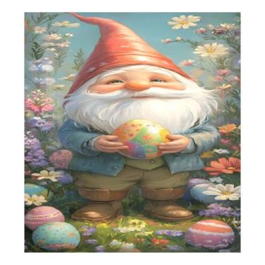 Imagem de Qilmy Capa de ímã de máquina de lavar louça de gnomo fofo e ovos de Páscoa 58 x 66 cm capas decorativas de geladeira para porta frontal adesivo de folha magnética máquina de lavar louça painel