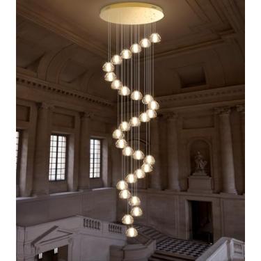 Imagem de Lustre moderno de 30 lâmpadas para tetos altos, lustre de cristal grande, luminária LED de braço longo para hall de entrada, saguão e escada, 3000K