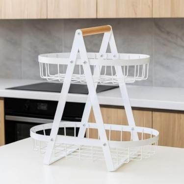 Imagem de Fruteira de Mesa ou Cesto Cesta de metal portátil Organizador para Casa Cozinha Escritório(BRANCA OVAL 32CMX18CM)