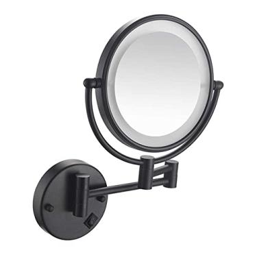 Imagem de LMJYU Espelhos de maquiagem suporte de parede 21 cm dupla face 10x espelho iluminado por LED, dupla face giratória 360° extensão de espelho cosmético para banheiro, plugue alimentado, preto
