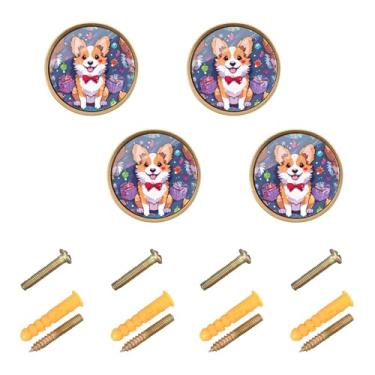 Imagem de xigua 4 puxadores pequenos de armário para cães Corgi redondos de zinco sólido, puxadores decorativos de 3,5 cm para armário de banheiro, cômoda, armário e guarda-roupa