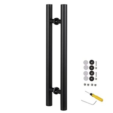 Imagem de Maçaneta de porta de banheiro em forma de H, puxador de porta contemporâneo redondo para lojas de portão de cerca de cozinha (ouro 80 cm/31,5) (preto fosco 80 cm/31,5)