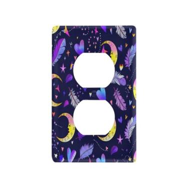 Imagem de Wassud Luas Estrelas Interruptor de Luz Placa Decorativa Cobertura de Tomada Placa de Parede para Tomadas Elétricas Duplex 4,53 x 2,76 Polegadas
