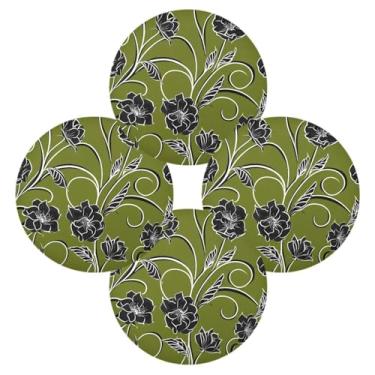 Imagem de Wassud Jogo americano conjunto de 4 tapetes redondos de flores pretas para cozinha e jantar tapetes laváveis resistentes ao calor para decoração de mesa 39 cm