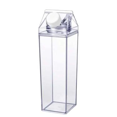 Imagem de Garrafa Transparente 1000ml – Formato de Caixa de Leite, Portátil para Água e Suco, Ideal para Viagens e Casa(Transparente)
