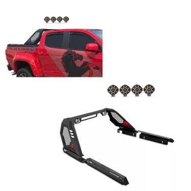 Imagem de O kit de barra de rolo Vigor Black Horse vem com 2 conjuntos de luzes de LED pretas redondas de 17,78 cm e com cubo de luz LED – VIRB05B-PLB – Compatível com Chevy Colorado 15-22 GMC Canyon 15-22