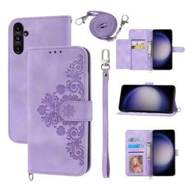 Imagem de Dswteny Capa carteira para Samsung Galaxy S25 FE 5G com alça de pulso alça de ombro transversal, flip de couro em relevo, suporte para cartão de crédito, capa para celular para S 25 EF S25FE 25S 25FE