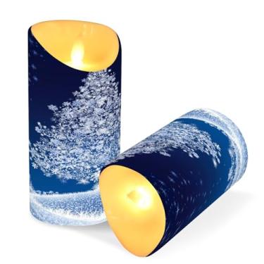 Imagem de ATTX Pacote com 2 velas sem chama, flocos de neve, árvore de Natal, 7,6 cm x 15 cm, com controle remoto e temporizador para casa, casamento, decoração de acampamento #444