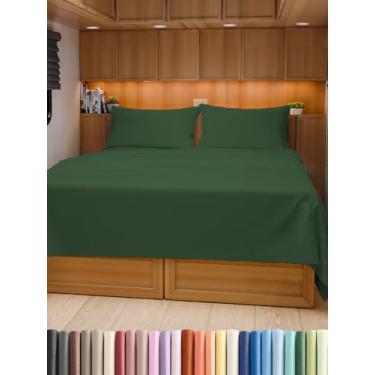 Imagem de Jogo de lençol Queen curto para trailer, 152 x 180 cm, 4 peças, para trailers, acampamentos, para colchões de 20,3 a 25,4 cm, macio, respirável e refrescante, roupa de cama luxuosa - verde esmeralda