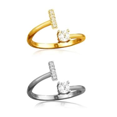 Imagem de ABJFJE Anéis femininos ajustáveis com letras prateadas douradas delicadas zircão cristal inicial empilhável anel moderno joia exclusiva presente 2 peças, Latão, Cristal