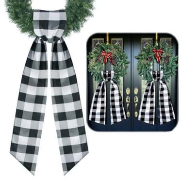 Imagem de LeLehome Faixa de guirlanda para porta da frente - 2 peças de faixas de linho, fita de guirlanda, laço, acessórios para decoração de casamento em casa de fazenda, Natal, Ação de Graças, Halloween