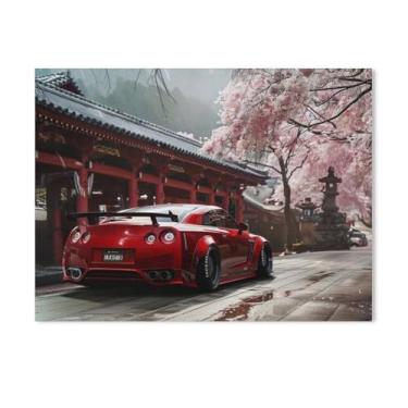 Imagem de HouLaiZhe Carro esportivo modificado R35 flores de cerejeira pôsteres fixes parede estética sala decoração de parede impressões galeria sala decoração de parede para quarto sala de estar escritório 18