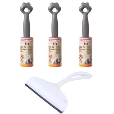 Imagem de Kit 2 Rodo de pia Branco e 3 Rolo Adesivo Tira Pelo com 60 folhas, Linha Pet