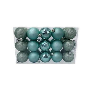 Imagem de Kit Bolinhas de Natal Azul, 5cm, Enfeite Natalino com Glitter e Disco, 30 Unidades