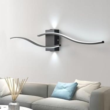 Imagem de Luminária de parede LED moderna para interiores, 35W 3000LM, alumínio, minimalista, 6000K branco frio, arandela longa, preta, iluminação para cima e para baixo, adequada para salas de estar,
