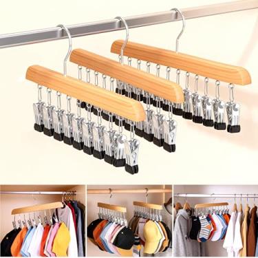 Imagem de Cabide de chapéu para armário, pacote com 3 ganchos organizadores de chapéu com 10 clipes ajustáveis de aço inoxidável, ganchos para chapéu que economizam espaço, organizador de boné para armário