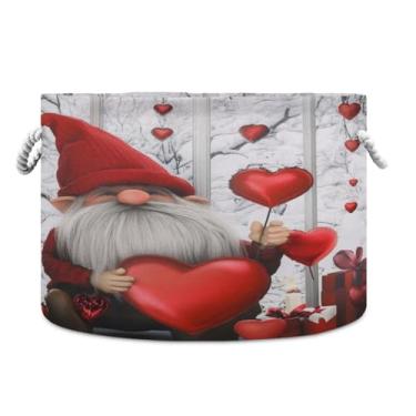 Imagem de JUZIHAI Gnome Caixa de armazenamento grande para o Dia dos Namorados, cesto de roupa suja dobrável à prova d'água com alças de corda de algodão para organização doméstica no quarto, banheiro e carro