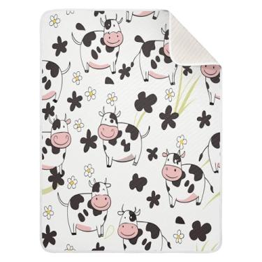 Imagem de Qilmy Cobertor de bebê fofo de vaca 76 x 101 cm, cobertor infantil de algodão macio para meninos e meninas, cobertor leve e quente para bebês e bebês recém-nascidos