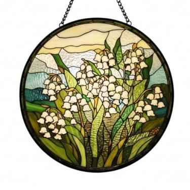 Imagem de Decoração para pendurar vitrais, apanhadores de sol, painel de vidro colorido, enfeite de apanhador de sol, presente para aniversário para mulheres, homens, esposa, amantes e mãe, 20 cm (lírio do vale