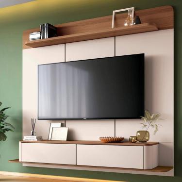 Imagem de Painel Tv 70 Pol 180cm Bancada Suspensa Galax Off/castanho - Hb Móveis