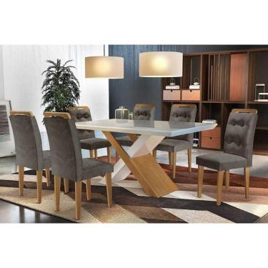 Imagem de Sala De Jantar Completa Imperatriz Tampo Madeirado C- Vidro Canto Curvo 180x90cm E 6 Cadeiras Imperatriz Imbuia-grafite - Rufato