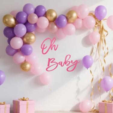 Imagem de Placa Oh Baby para pano de fundo - Letreiro reutilizável de feltro rosa para chá de bebê, menino, menina, revelação de gênero, bandeira, balão, arco, decoração fotográfica (rosa feltro)