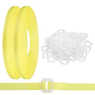 Imagem de PATIKIL Kit de cintas de fita de embalagem de plástico de 100 metros, alça de embalagem de 2 rolos com 100 peças de fivelas transparentes, ferramenta de bandagem universal para caixas de papel, itens