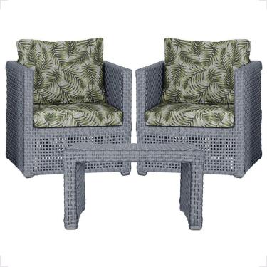 Imagem de Mesa E 2 Poltronas Madri Corda Náutica Estofado 5 Trama Prata