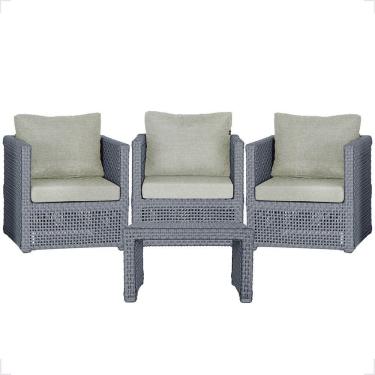 Imagem de Mesa E 3 Poltronas Madri Corda Náutica Estofado 3 Trama Prata